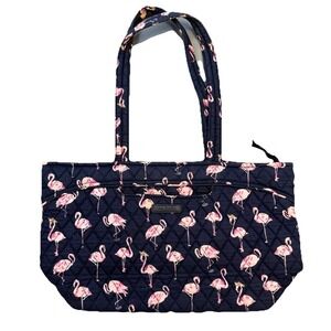 Vera Bradley Zippered Top Double Handle Flamingo Print Quilted Tote Bag RARE!